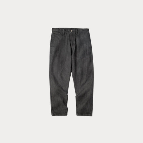 Retro 12.8oz Grey Striped Jeans – Men’s Straight Fit Herringbone Trousers with Pockets